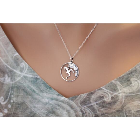 Sterling Silver Rock Climbing Girl Necklace, Rock Climbing Charm Necklace - Picture 2 of 2